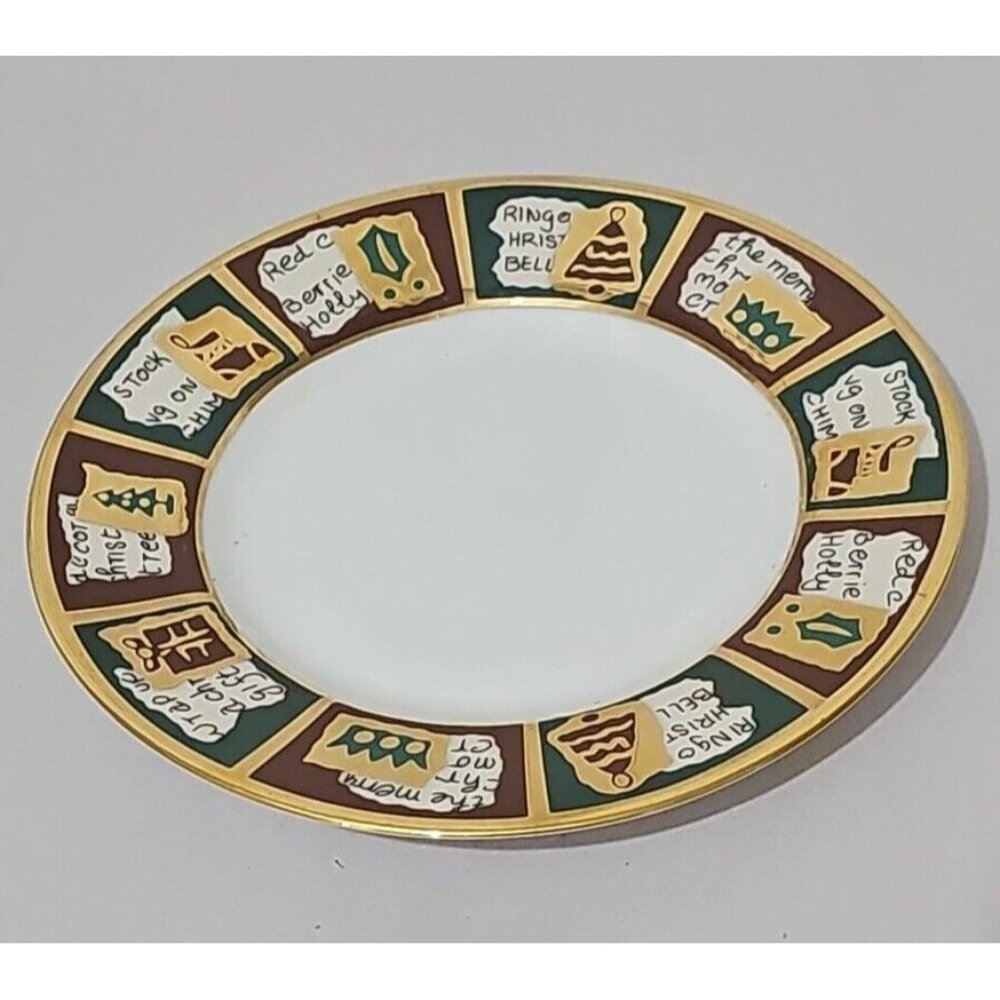 Pier 1 Yuletide Greetings Dessert Plate 6" bread plate gold gilding Christmas - Picture 2 of 7